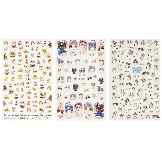 Wrapables 3 Sheets Love for Cats Nail Art Kitty Cat Nail Stickers