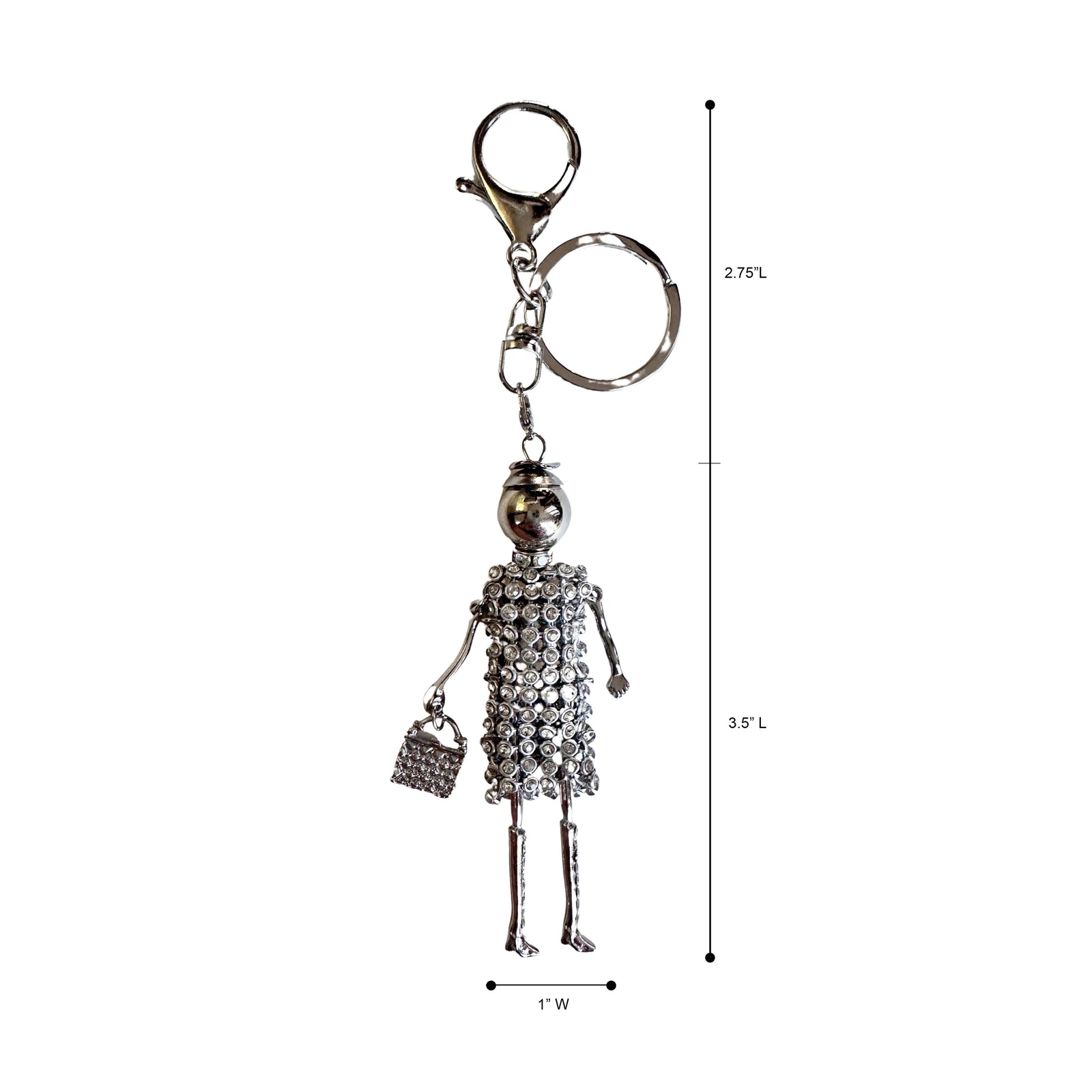 Wrapables Hanging Fashionista Doll Keychain, Crystal Rhinestone Keyring Bag Charm