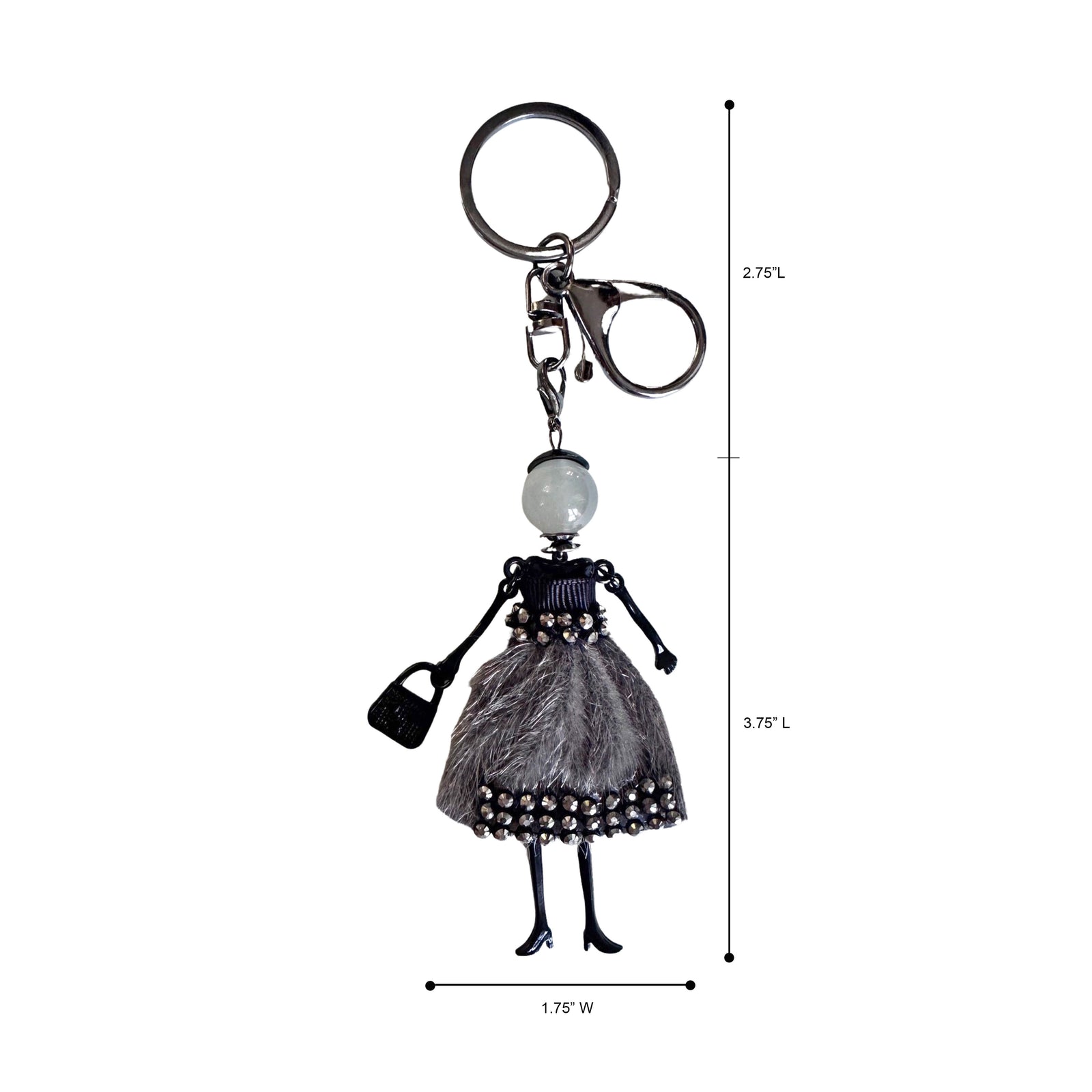 Wrapables Hanging Fashionista Doll Keychain, Crystal Rhinestone Keyring Bag Charm