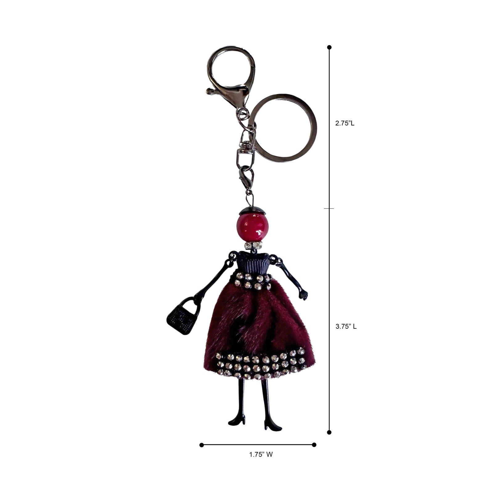 Wrapables Hanging Fashionista Doll Keychain, Crystal Rhinestone Keyring Bag Charm