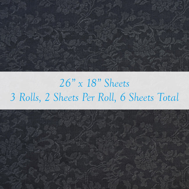 Wrapables Asian Satin Brocade Decorative Paper (Set of 3, Total 6 Sheets) - Midnight Black