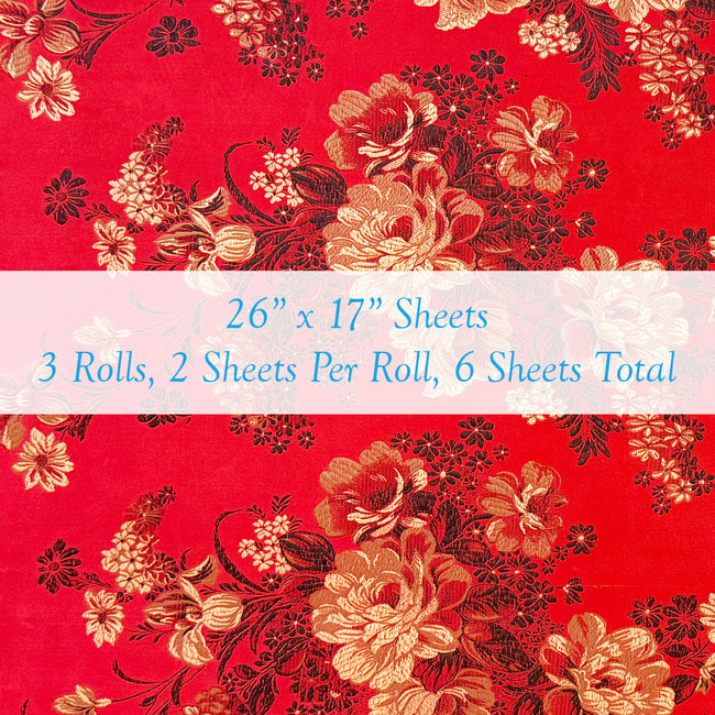 Wrapables Floral Satin Brocade Decorative Paper (Set of 3, Total 6 Sheets) - Rose & Iris