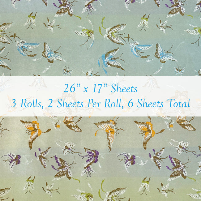 Wrapables Butterfly Satin Brocade Decorative Paper (Set of 3, Total 6 Sheets) - Blue Green Mist