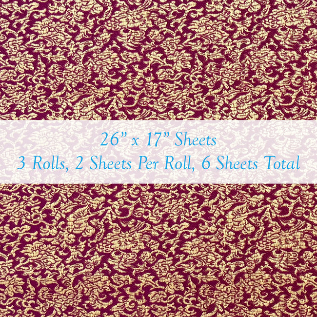 Wrapables Wild Flower Satin Brocade Decorative Paper (Set of 3, Total 6 Sheets)