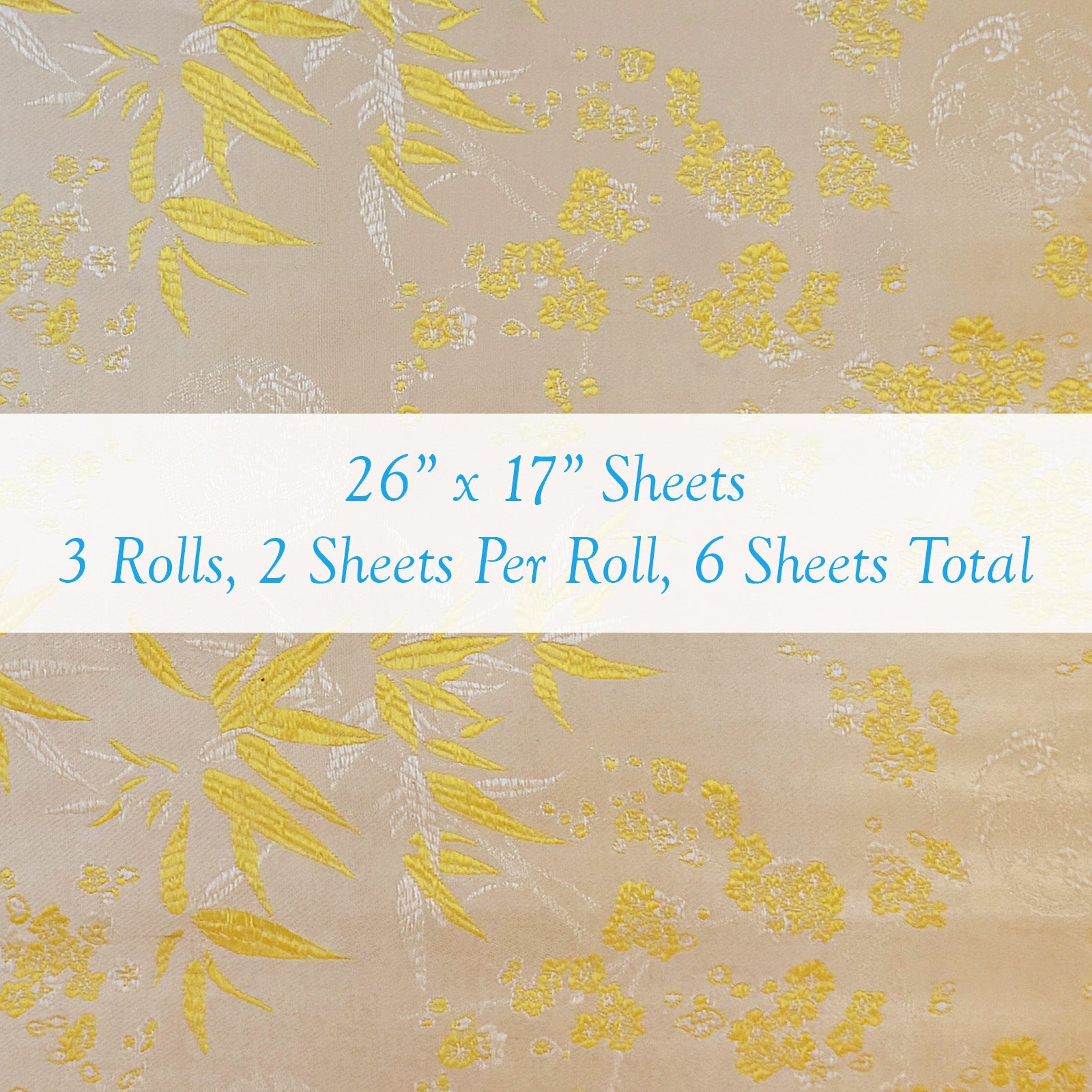 Wrapables Bamboo Satin Brocade Decorative Paper (Set of 3, Total 6 Sheets) - Golden/Cream