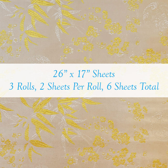 Wrapables Bamboo Satin Brocade Decorative Paper (Set of 3, Total 6 Sheets) - Golden/Cream