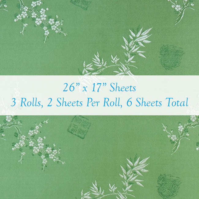 Wrapables Bamboo Satin Brocade Decorative Paper (Set of 3, Total 6 Sheets) - Green