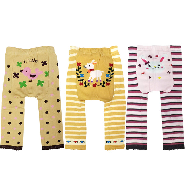 Wrapables Baby and Toddler Animal Leggings (Set of 3), 6 to 12 months, Friendly Faces