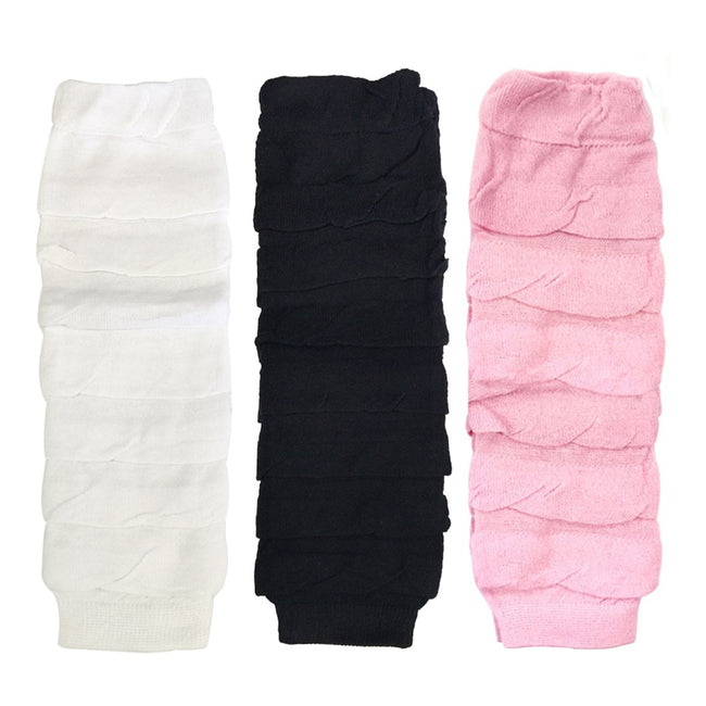 Wrapables Colorful Baby Leg Warmers Set of 3, Ruched White, Black, Pink