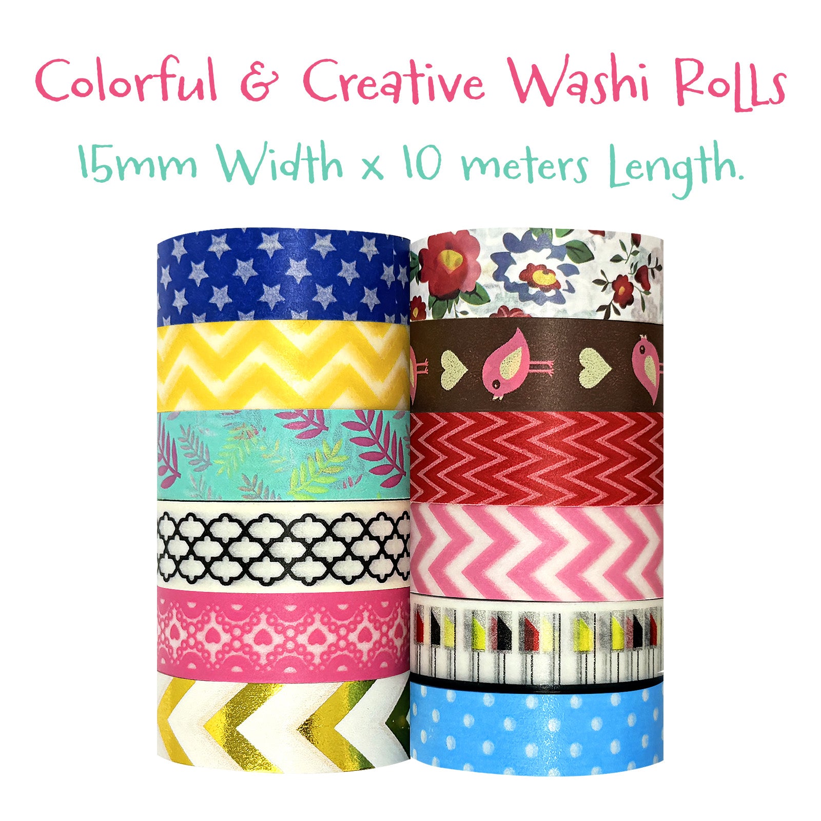Wrapables Washi Tapes Decorative Masking Tapes, Set of 12