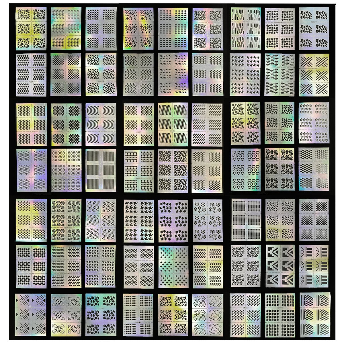 Wrapables 63 Designs Holographic Manicure Nail Art Guide Nail Stencil Nail Sticker Bundle (set of 63)