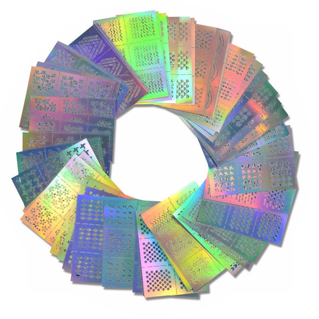 Wrapables 63 Designs Holographic Manicure Nail Art Guide Nail Stencil Nail Sticker Bundle (set of 63)