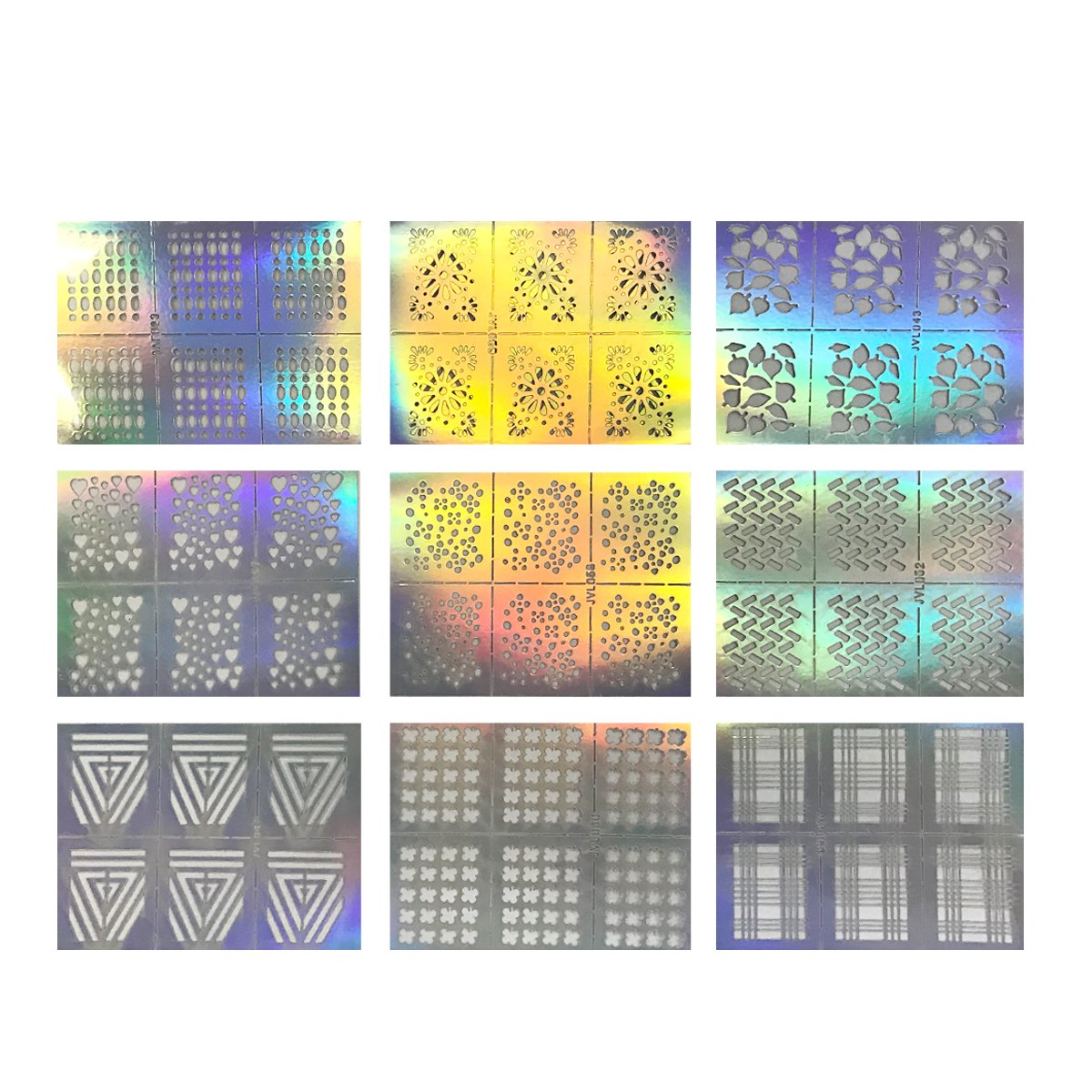 Wrapables 63 Designs Holographic Manicure Nail Art Guide Nail Stencil Nail Sticker Bundle (set of 63)