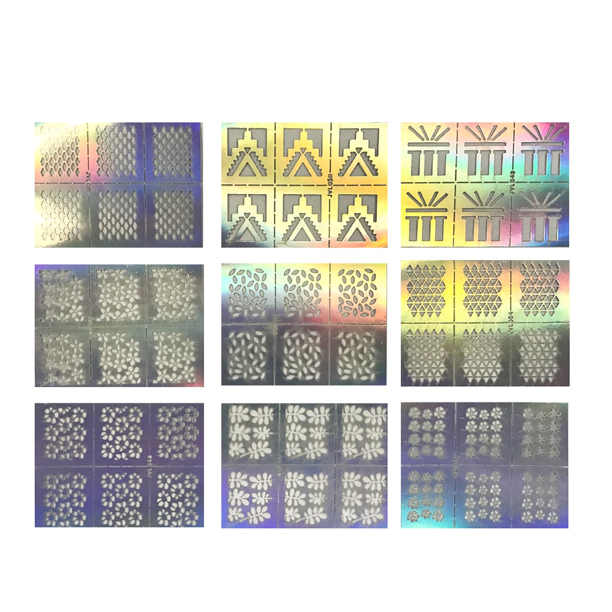 Wrapables 63 Designs Holographic Manicure Nail Art Guide Nail Stencil Nail Sticker Bundle (set of 63)