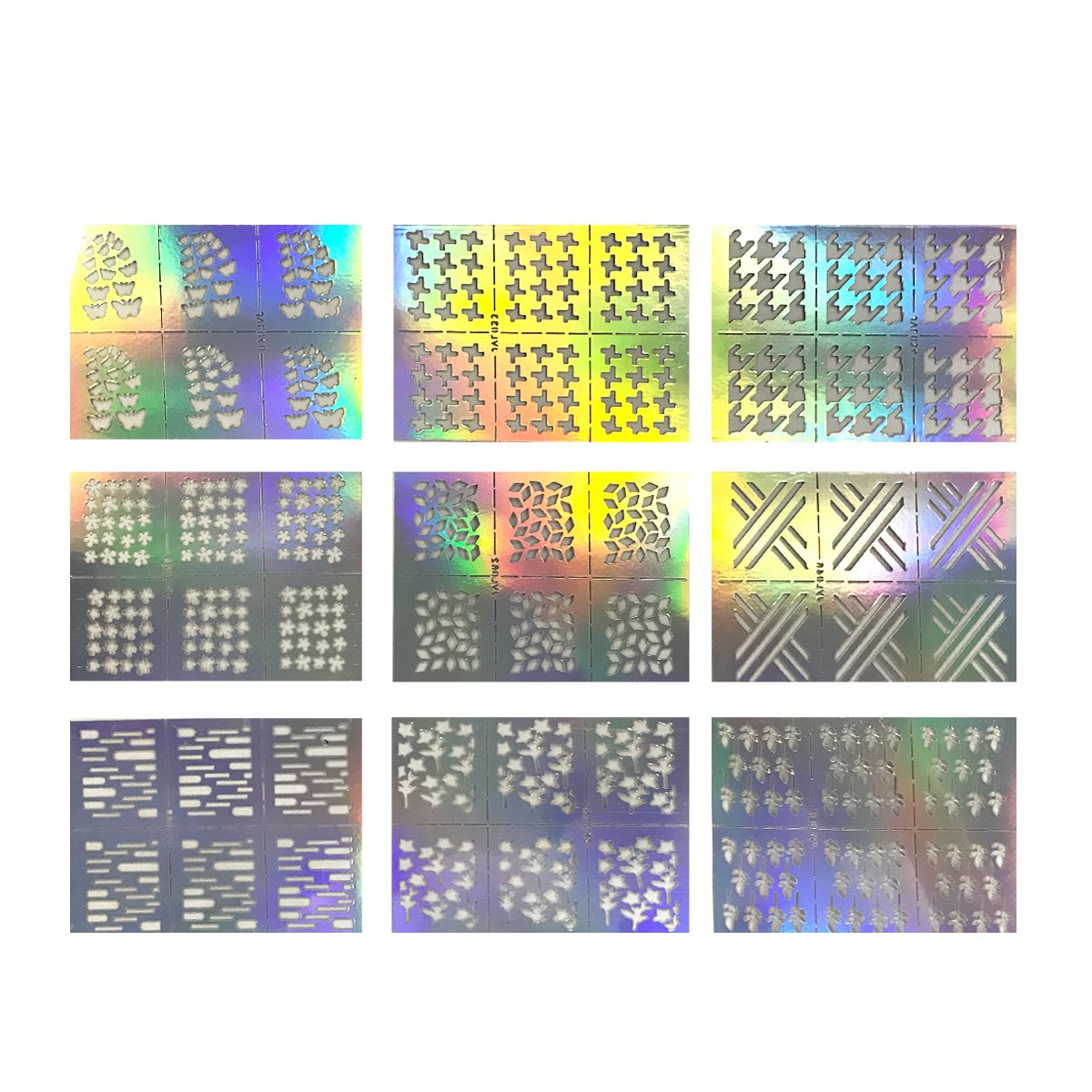 Wrapables 63 Designs Holographic Manicure Nail Art Guide Nail Stencil Nail Sticker Bundle (set of 63)