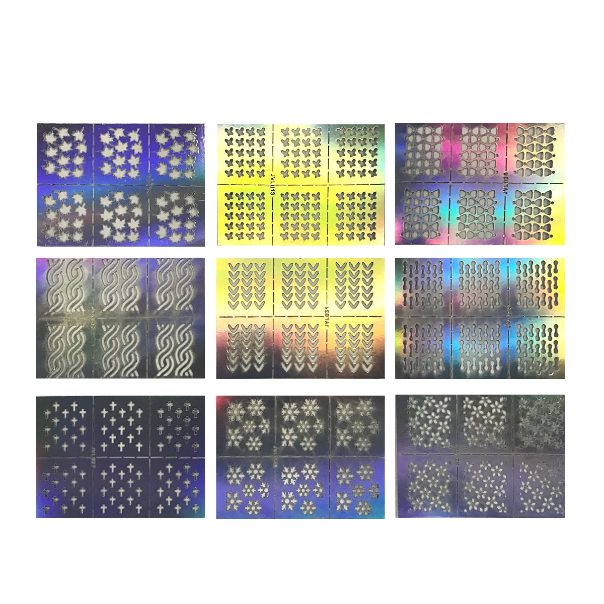 Wrapables 63 Designs Holographic Manicure Nail Art Guide Nail Stencil Nail Sticker Bundle (set of 63)