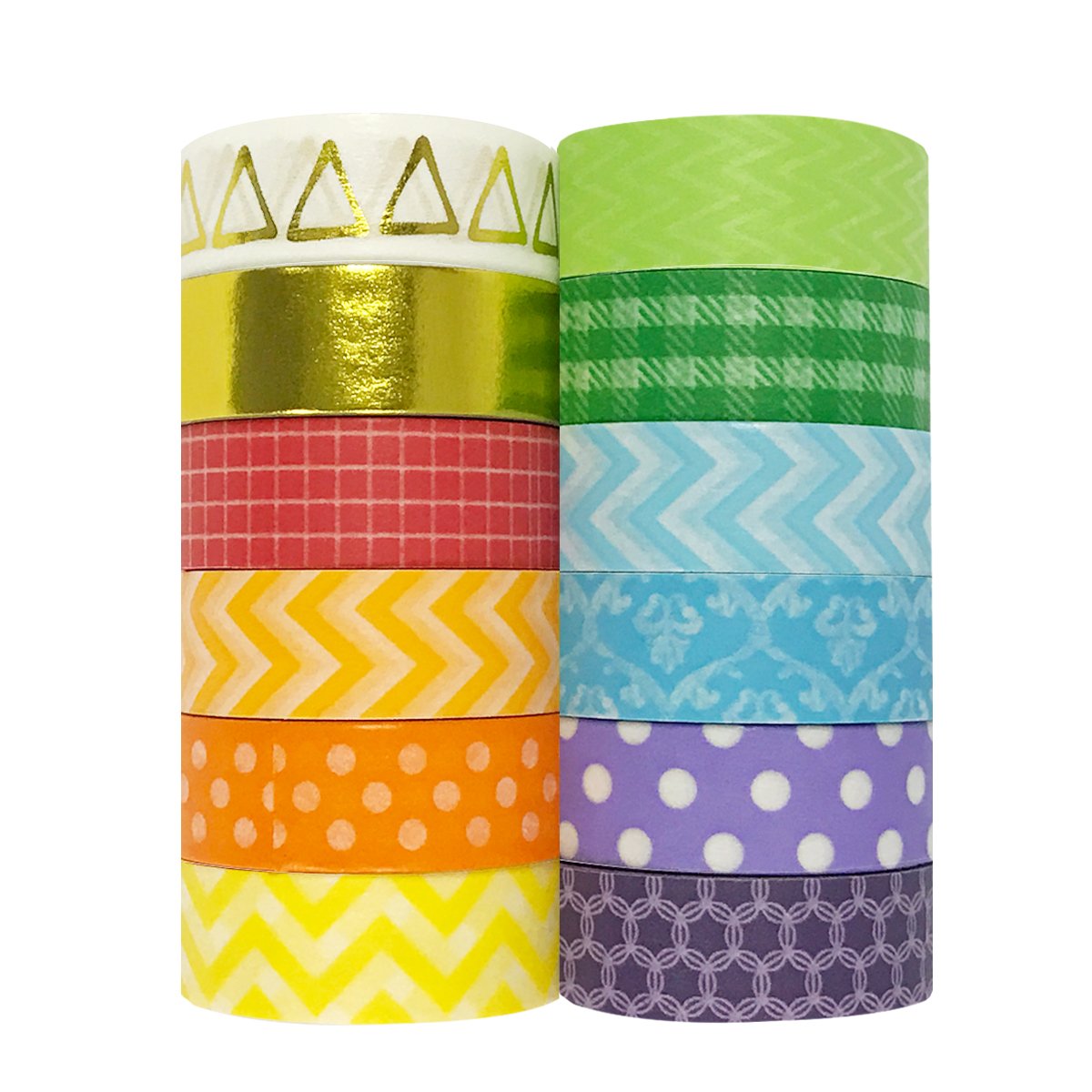 Wrapables Rainbow Bright Washi Tapes, set of 12