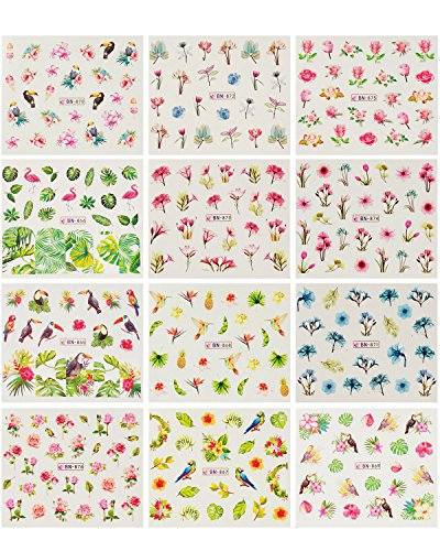 Wrapables Tropical Paradise Flamingo Nail Art Water Slide Nail Decals (12 Sheets)