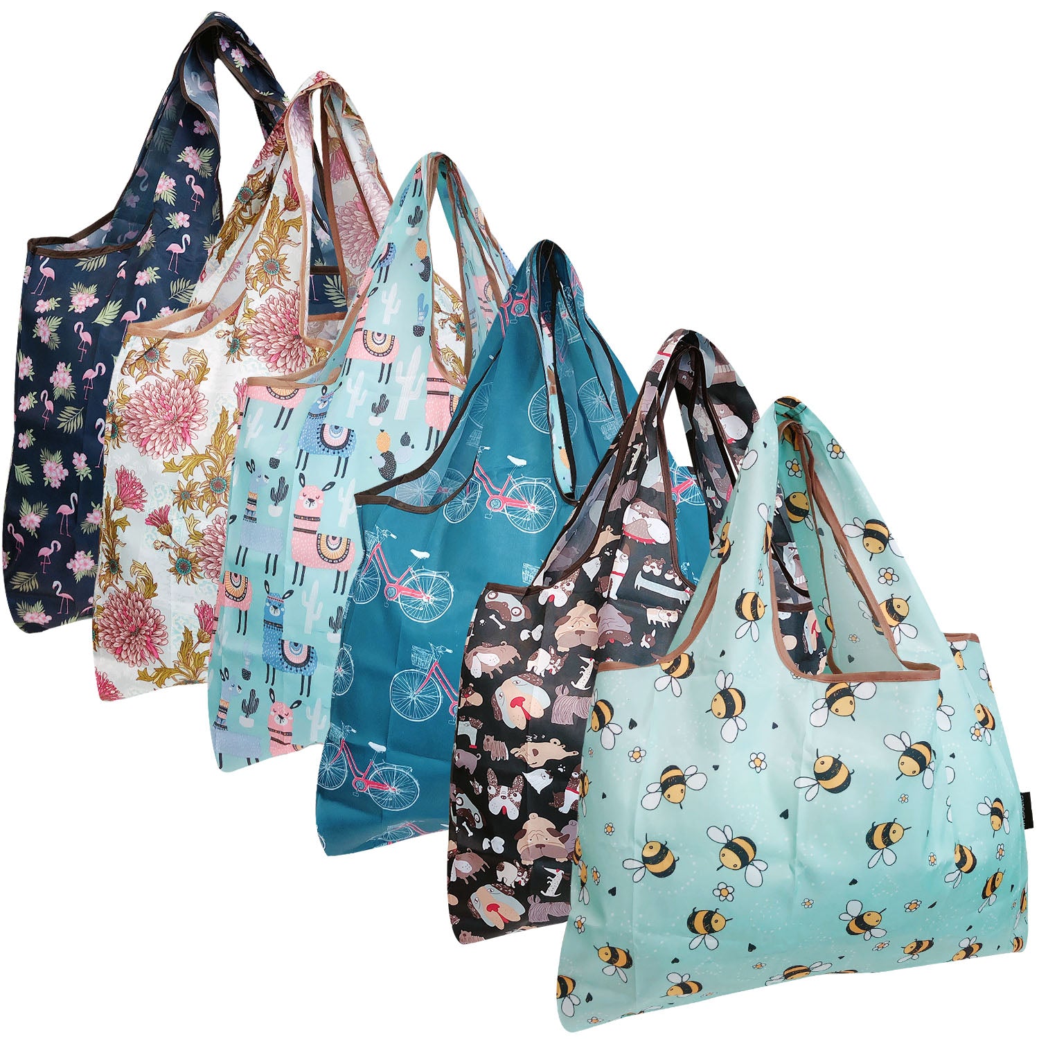 Wrapables Large Foldable Tote Nylon Reusable Grocery Bags, 6 Pack