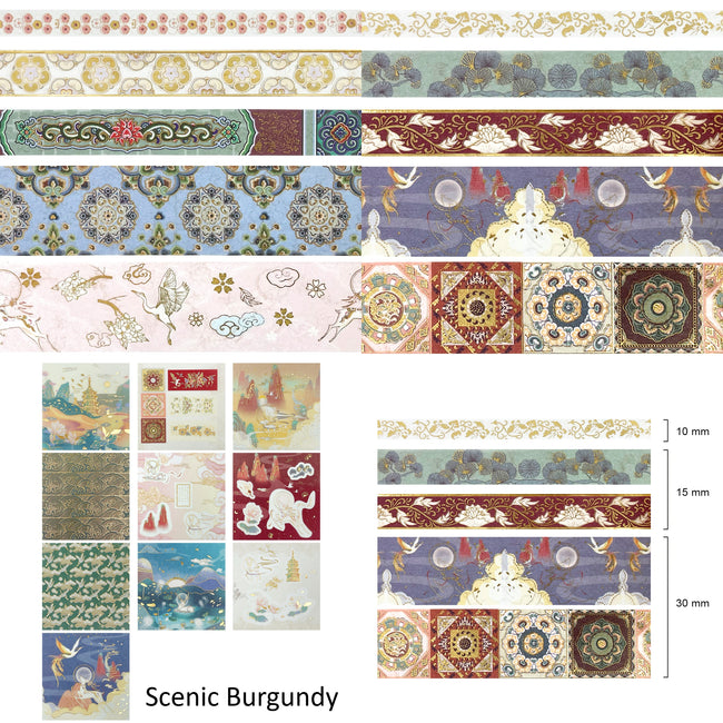 Wrapables Decorative Gold Foil Washi Tape and Sticker Set for Stationery, Diary, Card Making (10 Rolls & 10 Sheets)