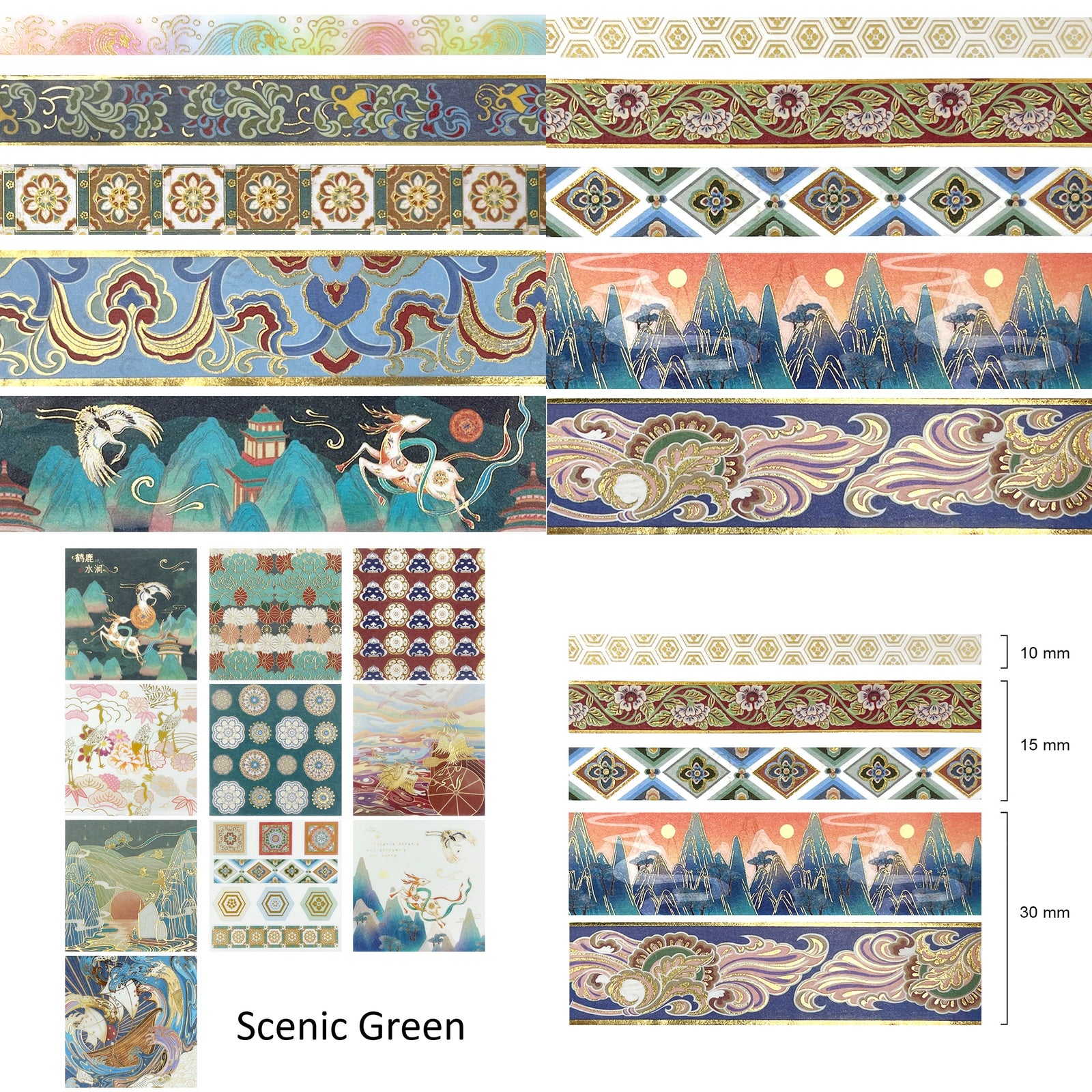 Wrapables Decorative Gold Foil Washi Tape and Sticker Set for Stationery, Diary, Card Making (10 Rolls & 10 Sheets)