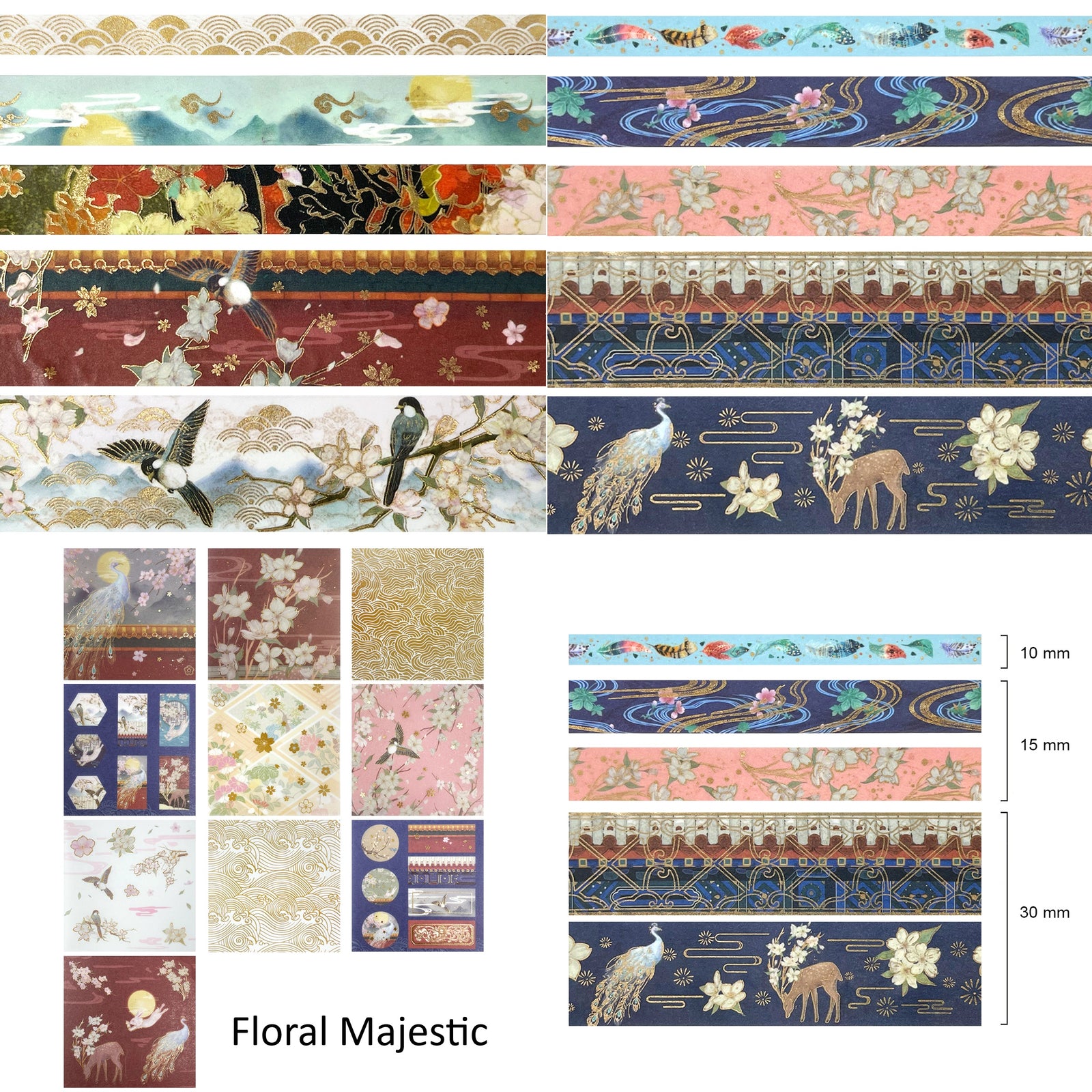 Wrapables Decorative Gold Foil Washi Tape and Sticker Set for Stationery, Diary, Card Making (10 Rolls & 10 Sheets)