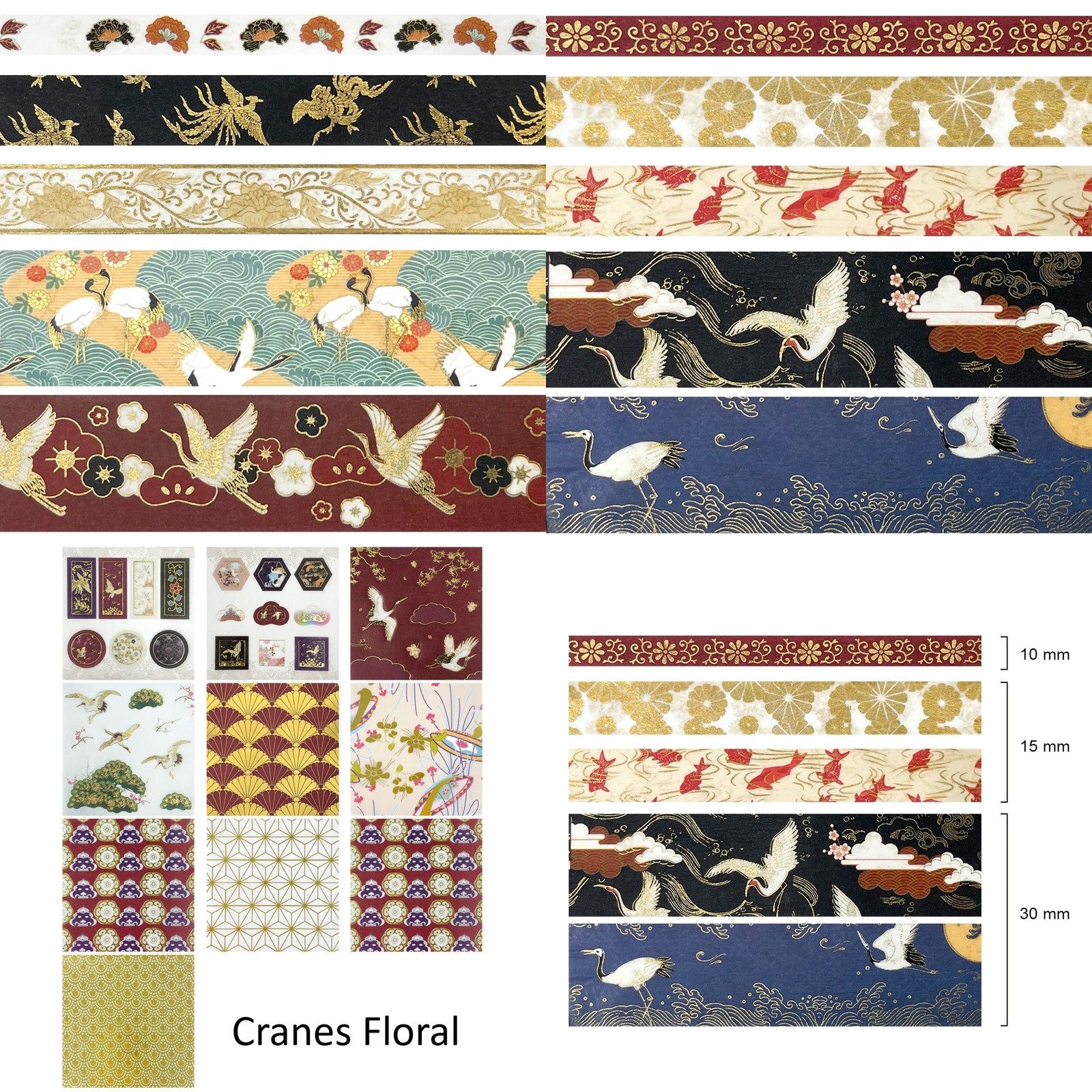 Wrapables Decorative Gold Foil Washi Tape and Sticker Set for Stationery, Diary, Card Making (10 Rolls & 10 Sheets)