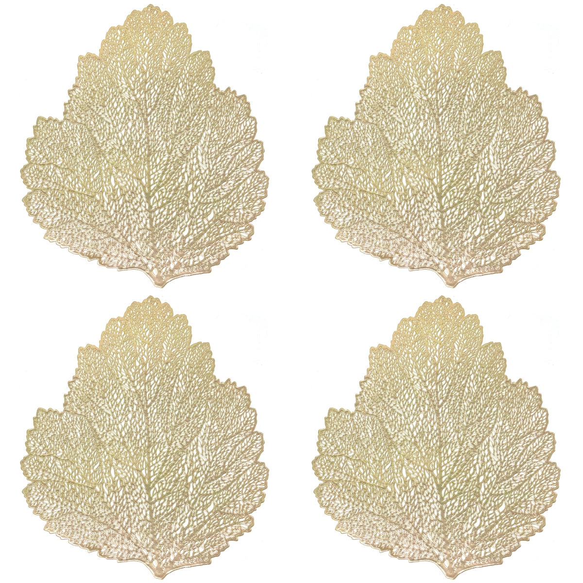 Wrapables Vinyl Metallic Colored Placemats for Weddings, Parties, Special Events (Set of 4), Champagne Leaf