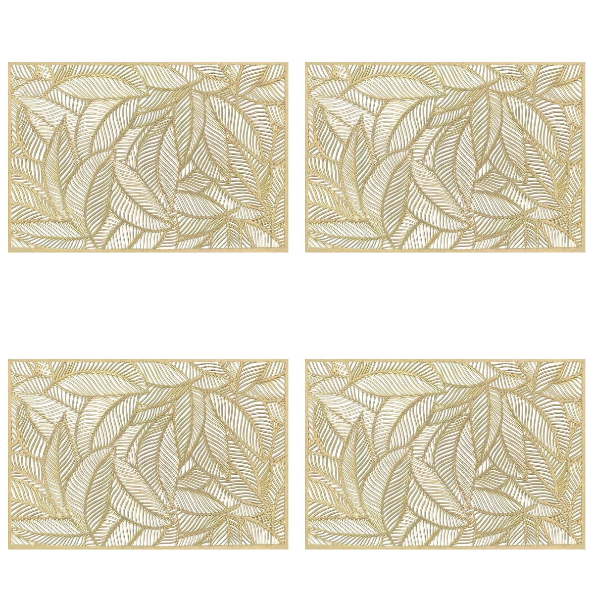 Wrapables Vinyl Metallic Colored Placemats for Weddings, Parties, Special Events (Set of 4), Champagne Rectangle Leaves