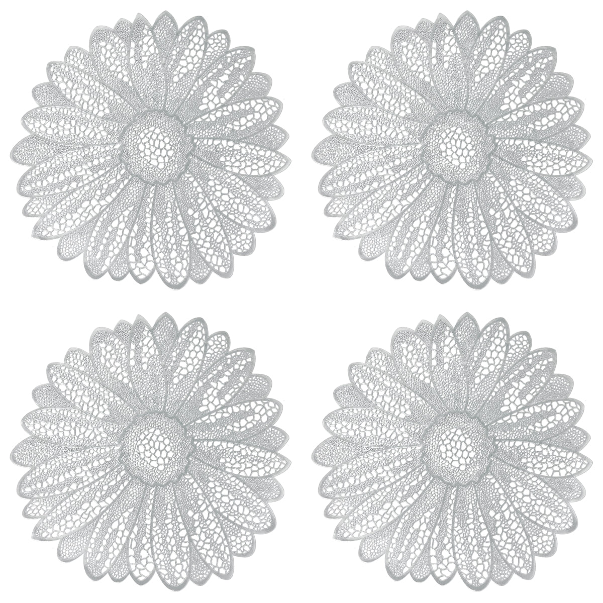 Wrapables Vinyl Metallic Colored Placemats for Weddings, Parties, Special Events (Set of 4), Silver Daisy