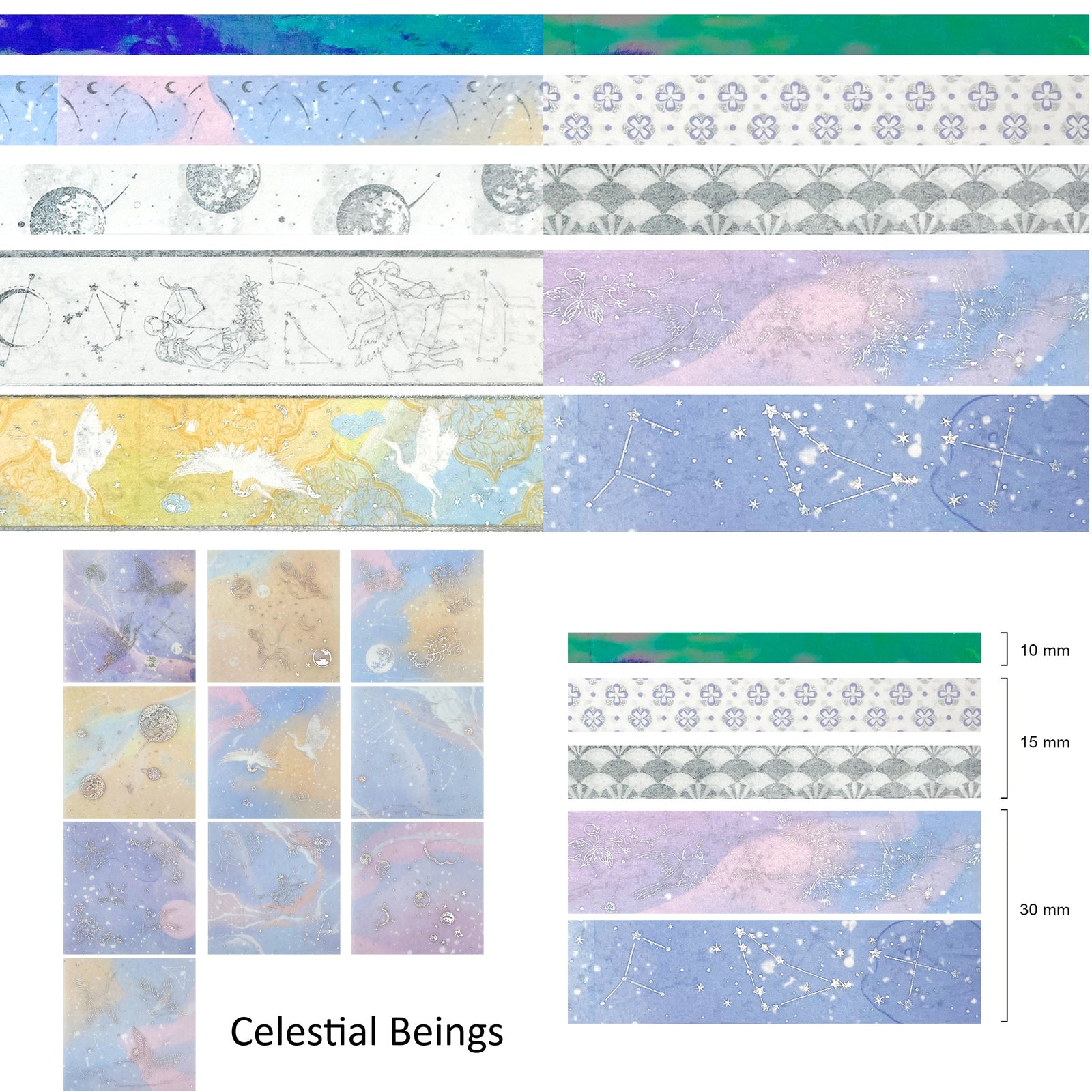 Wrapables Decorative Gold Foil Washi Tape and Sticker Set for Stationery, Diary, Card Making (10 Rolls & 10 Sheets)