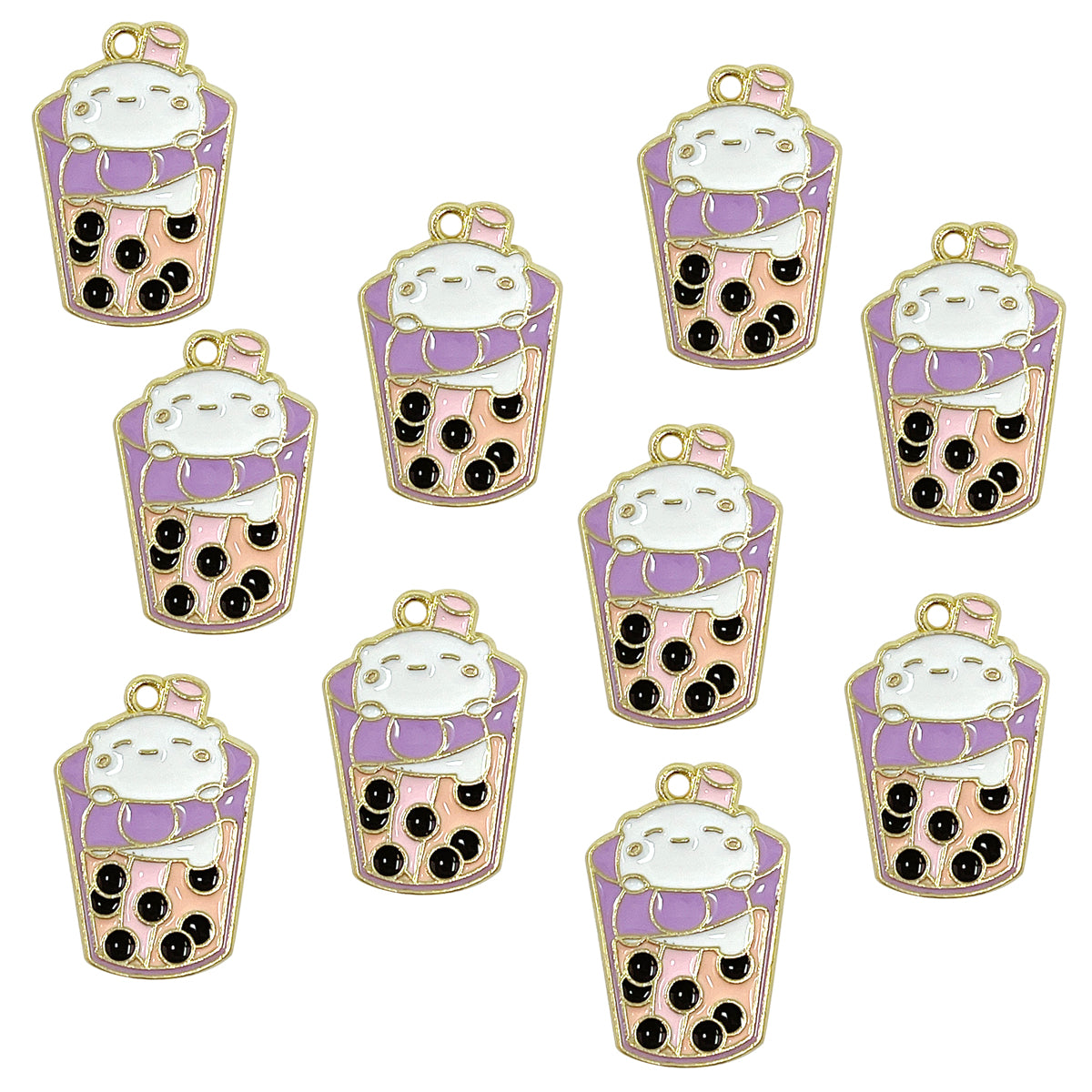 Wrapables Boba Milk Tea Pendant Charms for Jewelry Making (Set of 10)