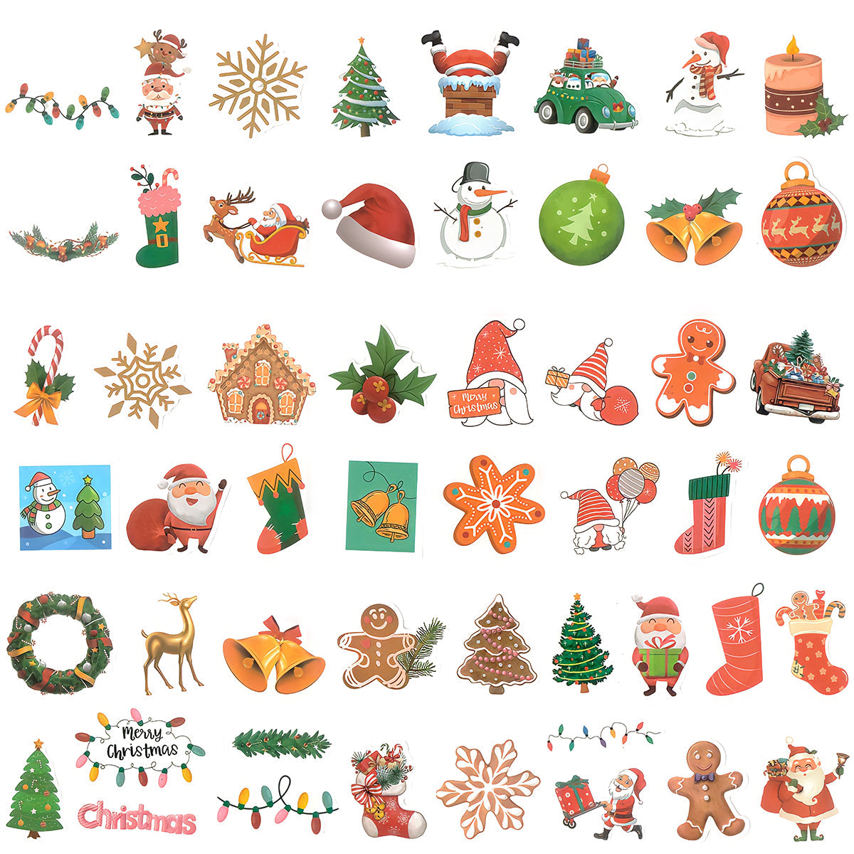 Wrapables Waterproof Vinyl Stickers for Water Bottles, Laptop, Phones, Skateboards, Decals for Teens, 100pcs, Merry Christmas