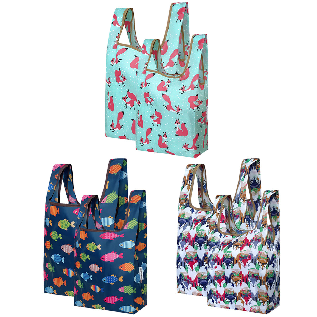 Wrapables JoliBag Nylon Reusable Grocery Bag, Set of 6