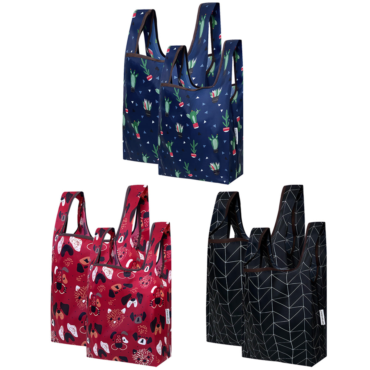 Wrapables JoliBag Nylon Reusable Grocery Bag, Set of 6