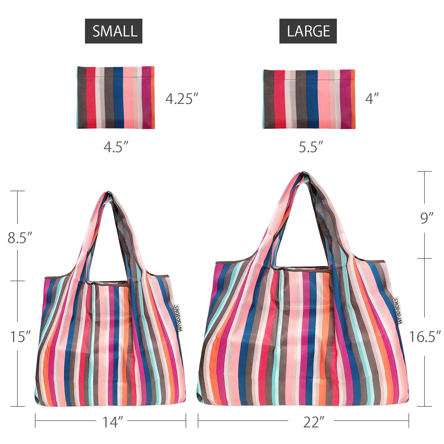 Wrapables Large & Small Foldable Tote Nylon Reusable Grocery Bags, Set of 2