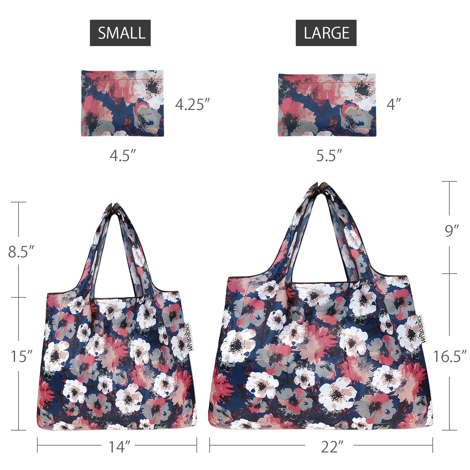 Wrapables Large & Small Foldable Tote Nylon Reusable Grocery Bags, Set of 2