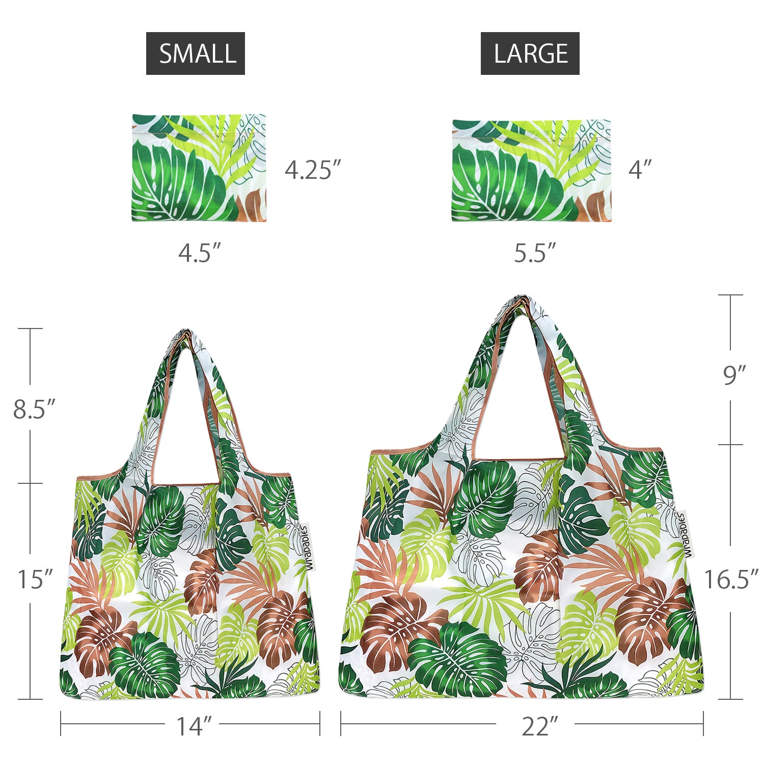 Wrapables Large & Small Foldable Tote Nylon Reusable Grocery Bags, Set of 2