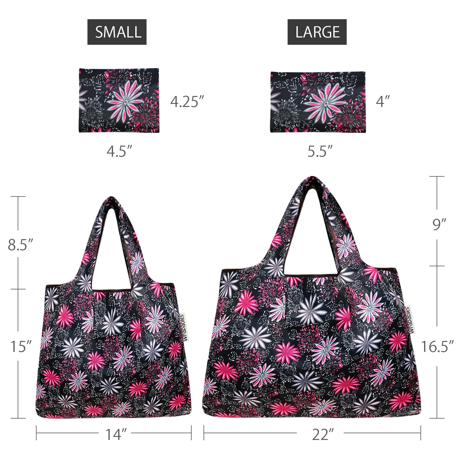 Wrapables Large & Small Foldable Tote Nylon Reusable Grocery Bags, Set of 2