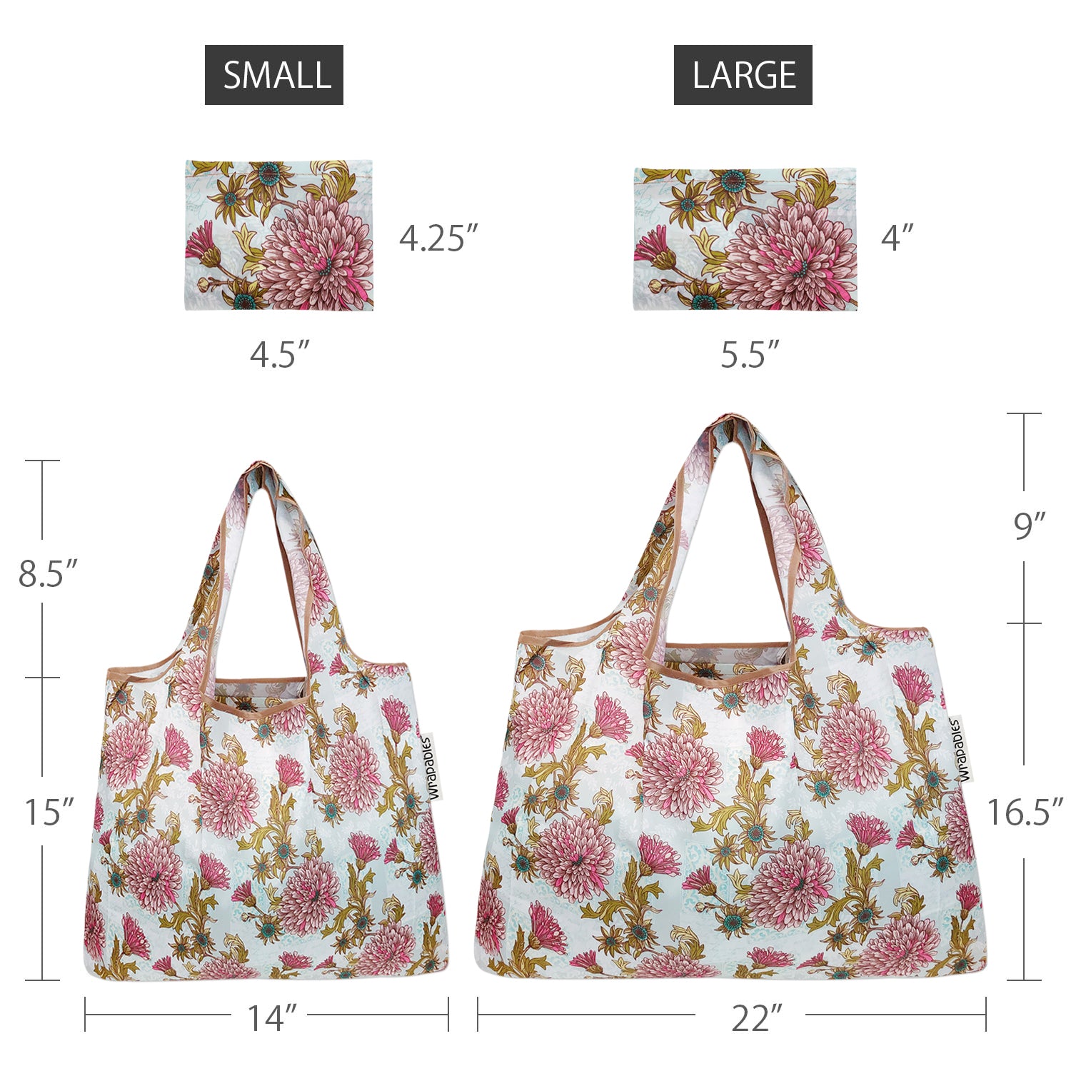 Wrapables Large & Small Foldable Tote Nylon Reusable Grocery Bags, Set of 2
