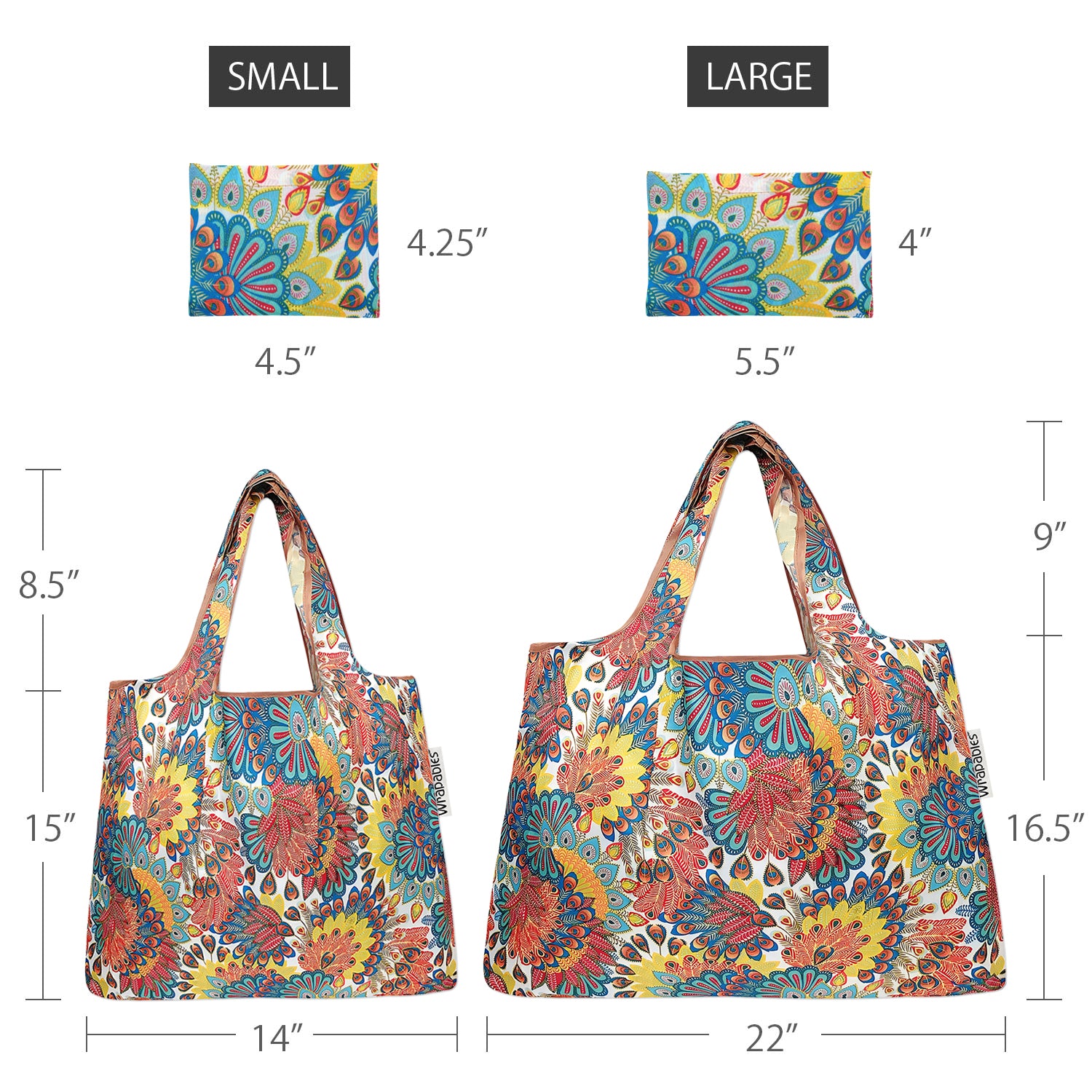 Wrapables Large & Small Foldable Tote Nylon Reusable Grocery Bags, Set of 2