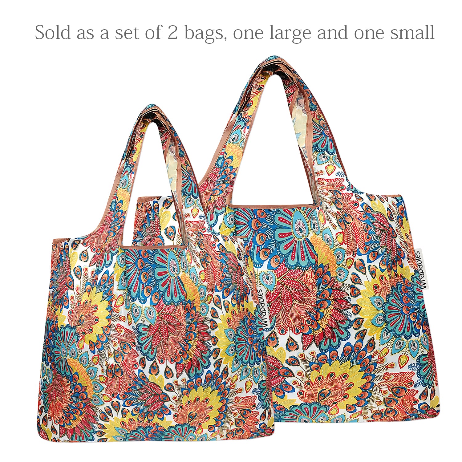 Wrapables Large & Small Foldable Tote Nylon Reusable Grocery Bags, Set of 2