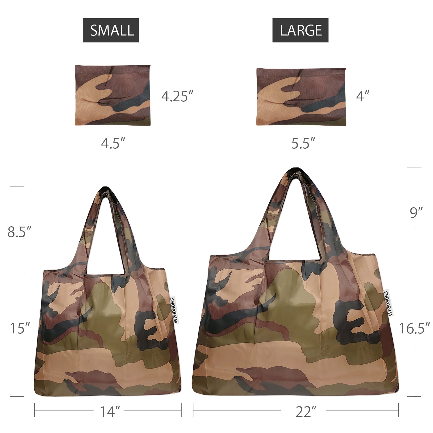 Wrapables Large & Small Foldable Tote Nylon Reusable Grocery Bags, Set of 2