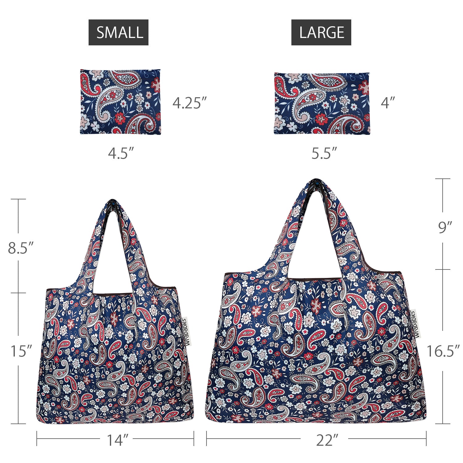 Wrapables Large & Small Foldable Tote Nylon Reusable Grocery Bags, Set of 2