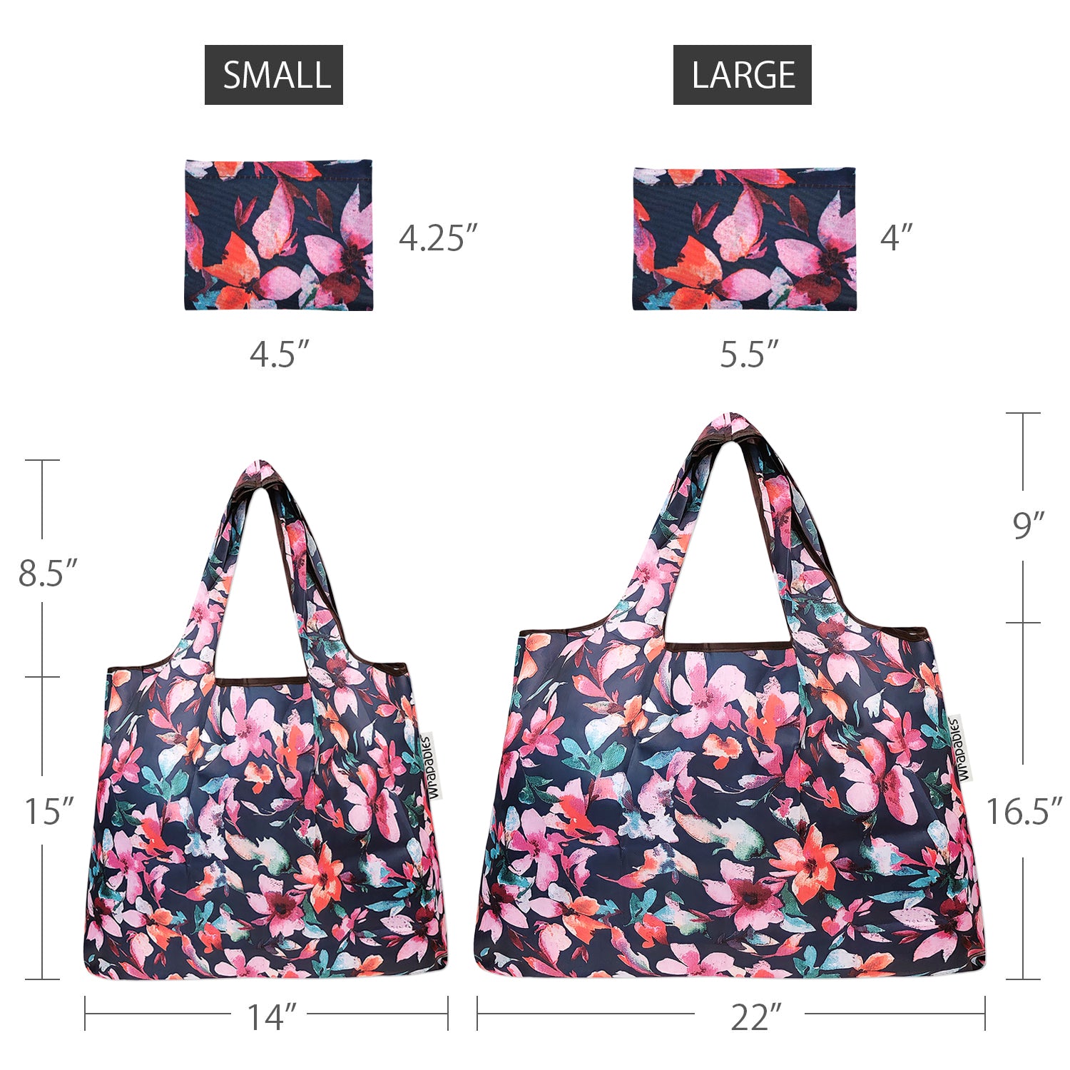 Wrapables Large & Small Foldable Tote Nylon Reusable Grocery Bags, Set of 2