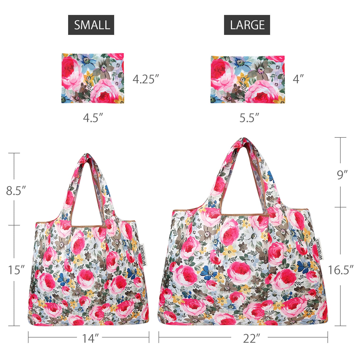 Wrapables Large & Small Foldable Tote Nylon Reusable Grocery Bags, Set of 2