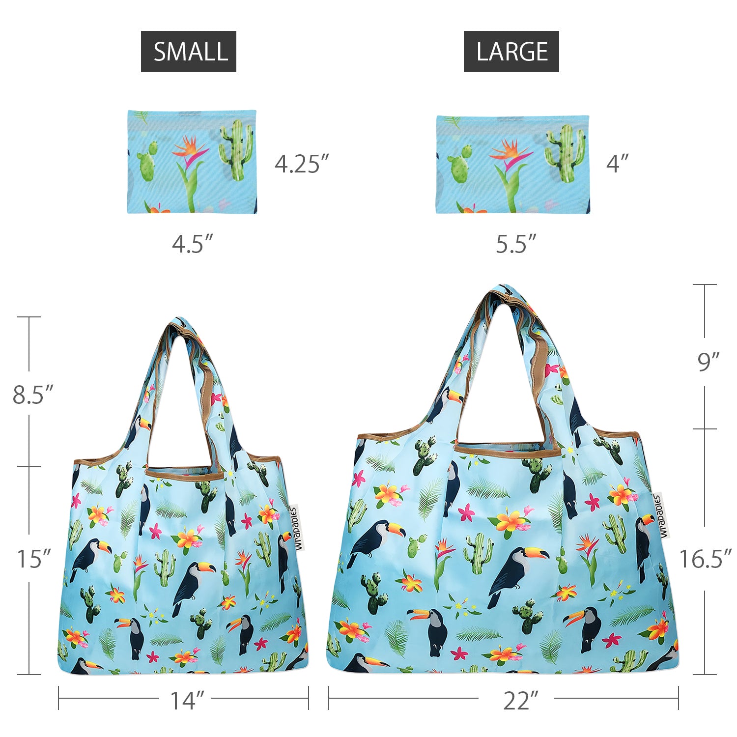 Wrapables Large & Small Foldable Tote Nylon Reusable Grocery Bags, Set of 2