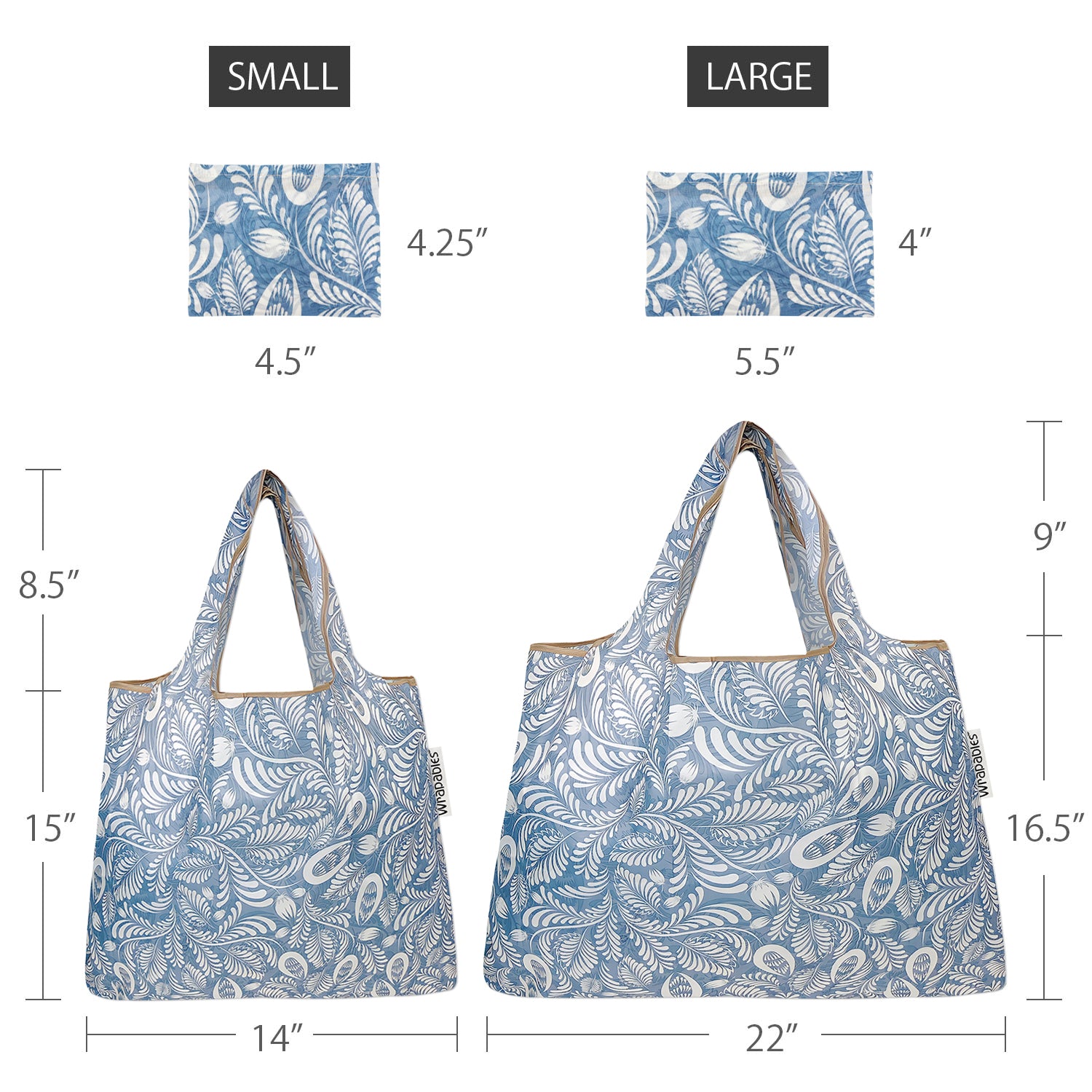 Wrapables Large & Small Foldable Tote Nylon Reusable Grocery Bags, Set of 2