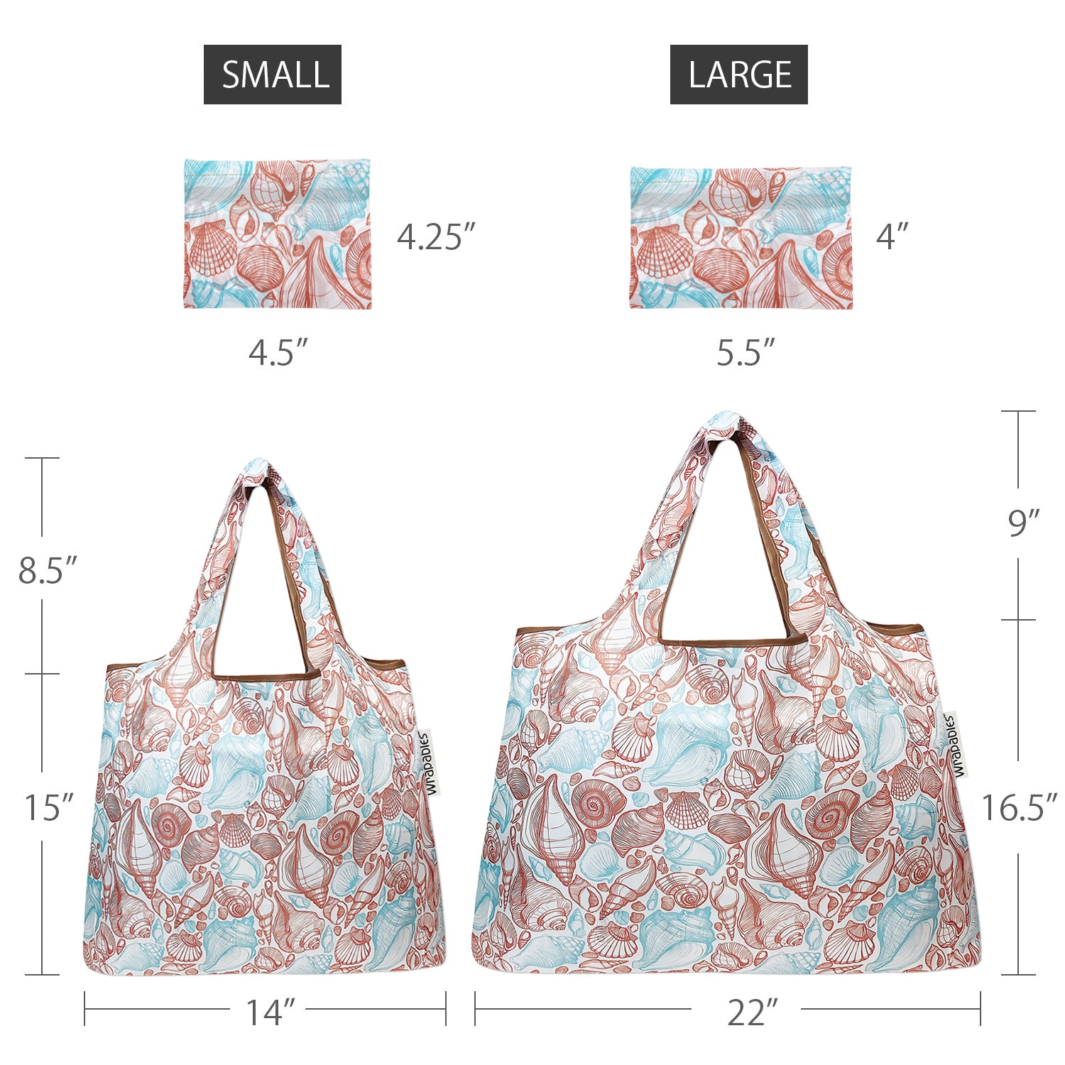 Wrapables Large & Small Foldable Tote Nylon Reusable Grocery Bags, Set of 2