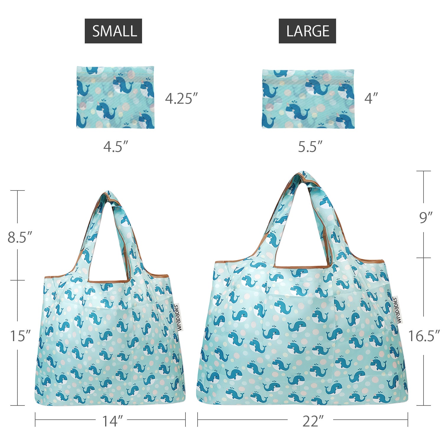 Wrapables Large & Small Foldable Tote Nylon Reusable Grocery Bags, Set of 2